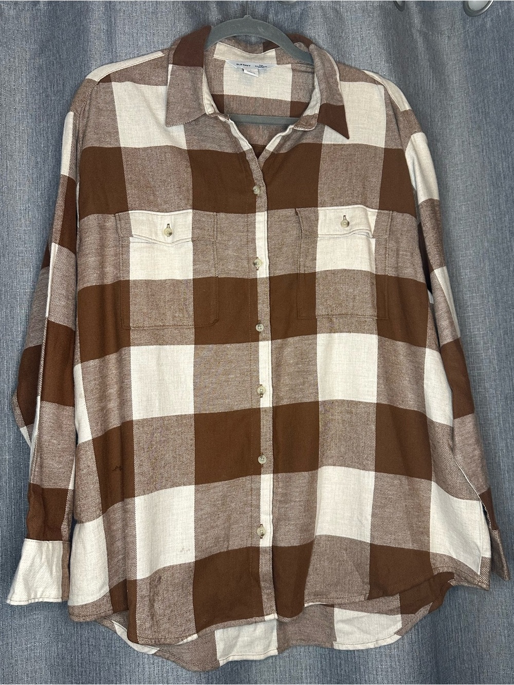 Old Navy Brown and Cream Plaid Button-Down Shirt